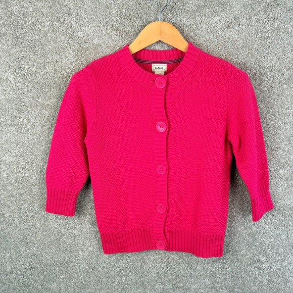 LL Bean Womens Fuchsia Pink Popcorn Knit Cotton Cardigan Sweater 0JBU1 Small - Picture 2 of 7